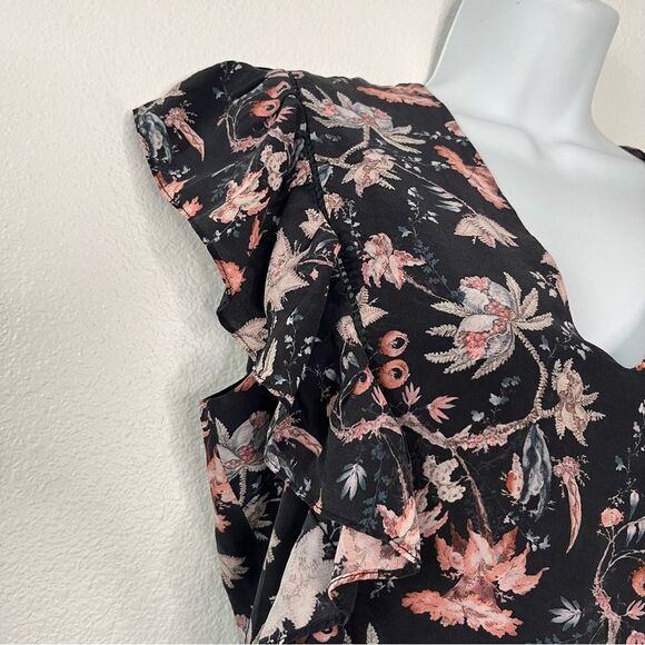 Adriana Degreas 100% Silk Floral Maxi Sleeves Dress Flutter Sundress Size Medium - Picture 4 of 12